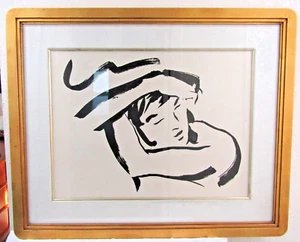 Vintage Jay Spectre Framed and Signed Abstract Brushstroke Ink Drawing of Woman - Picture 1 of 10