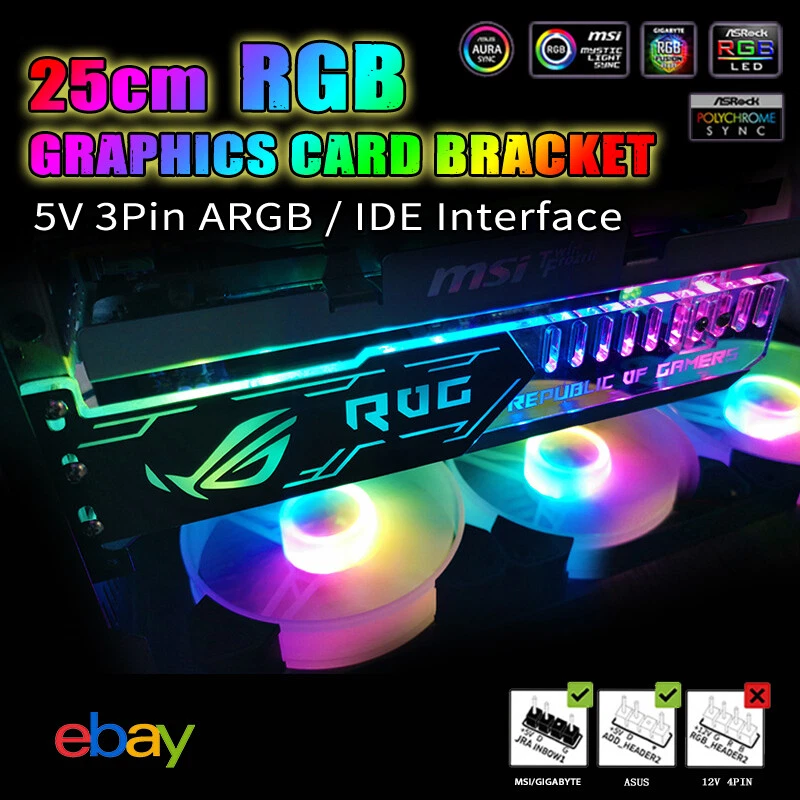 RGB Graphics Card Bracket LED Sync Light Acrylic for Brace GPU Fix Video Card PC - Image 1 of 4