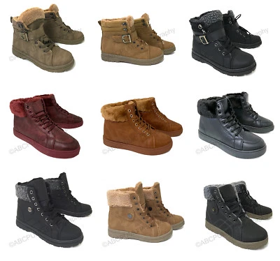 SCN Women's Sneaker Boots Winter High Top Lace up Fur Combat Warm Snow Shoes Sizes