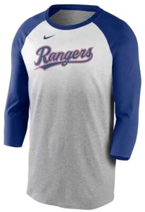 Texas Rangers Gray Fade Tri-Blend 3/4-Sleeve Raglan T-Shirt by Nike. Mens Large - Picture 1 of 2