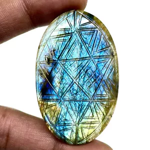 99.30 Cts Natural Carved Labradorite 54x33mm Oval Flashy Pendant Size Gemstone - Picture 1 of 24