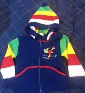 VTG 70's Sears Sweater  4T  Blue/Coloredll Stripes . Skating Snowman. Zip Front. - Picture 1 of 7