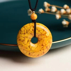 Realgar Stone Necklace Coin Pendant Amulet TalismanJewelry for Men Women - Picture 1 of 3