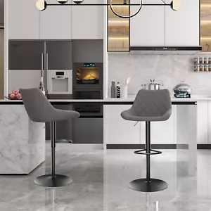 Swivel Bar Stools Set of 2 Counter Height Adjustable Bar Chairs w/ Back&Footrest - Picture 1 of 15