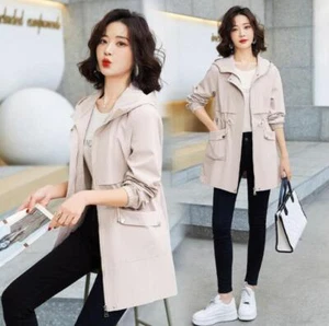 New Women Solid Jacket Autumn Casual Slim Fit Coats Mid Length Outwear Thin coat - Picture 1 of 23