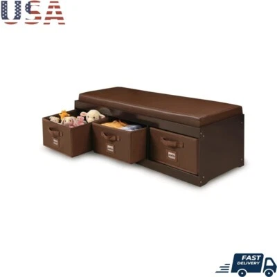 Banco de almacenamiento de juguetes de madera para niños cojín contenedores de tela organizador interior independiente Foto 1 de 4