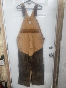 Vintage Carhartt Overalls Men’s 40x30 Brown BU256 Hunting Bib Canvas Nylon USA - Picture 1 of 8