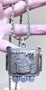 MERAVIGLIOSO argento sterling vintage, 18 kt. Collana Glifo Maya Designer Oro - Foto 1 di 13