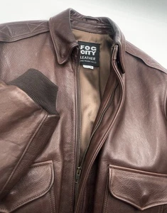 Chaqueta de bombardero Fog City vintage para hombre M cuero marrón vuelo militar EE. UU. - Imagen 1 de 9