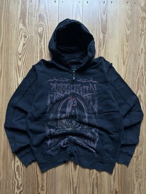 Affliction Zip Hoodie Vintage Y2K Size M Black Distressed Grunge Sweatshirt Rare - Bild 1 von 4