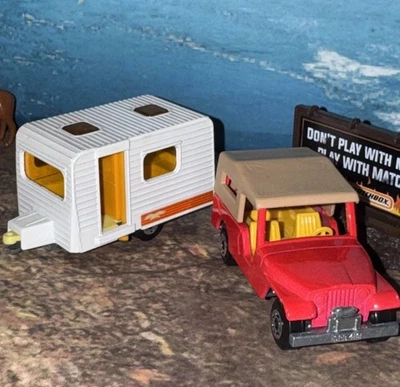 Lot Of 2 Matchbox Superfast Jeep CJ5  & Caravan Camp Travel Trailer NLFFP 1:64 - Image 1 of 4