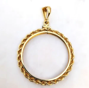 14K Gold Rope Bezel for 20 US Gold Coin Pendent - Picture 1 of 7