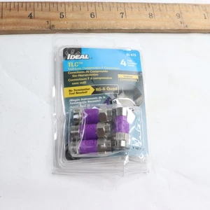 (4-Pk) Ideal Industries Tool-Less Coax Compression Connectors Brass 1/4 85-079 - Picture 1 of 4