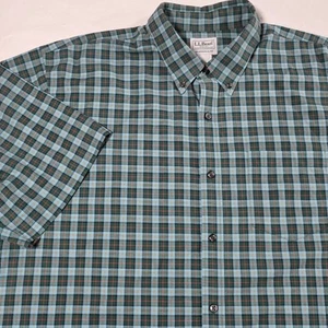 LL Bean XL Tall Traditional Fit Shirt Short Sleeve Button Up Green Blue Plaid - Picture 1 of 11