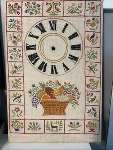 Vintage NeedlePoint Embroidered Clock Face Flowers Birds Fruit - Picture 1 of 8