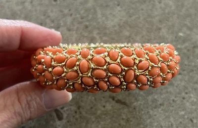 Brazalete Brazalete Kenneth Jay Lane Coral Cabujón Bisagra Firmado Usado en Excelente Condición Foto 1 de 4