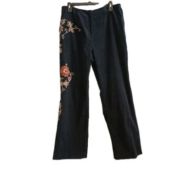Calça Boho Pincord (Pequeno Veludo) Bordada Floral Tamanho 14 Azul Artístico Hippie  - Imagem 1 de 4