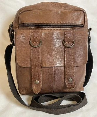 Винтажная сумка через плечо мужская коричневая натуральная кожа с пряжкой акцент средний - Изображение 1 из 4