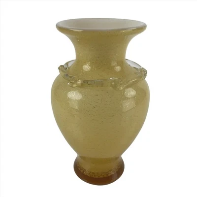 Japanese Blown Glass Vase Kabin Vtg Ikebana Flower Arrangement Yellow Gold FK99 - Image 1 of 4