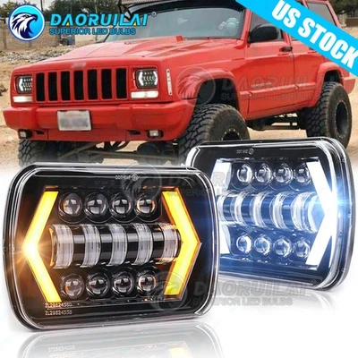 Par 120W 7x6" 5x7 Farol de LED Hi-Lo Feixe Halo DRL Ajuste Para Jeep Cherokee XJ YJ - Imagem 1 de 4