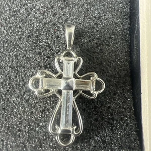 Sterling Silver Cross Pendant W/Clear Quartz 1.25” - Picture 1 of 6