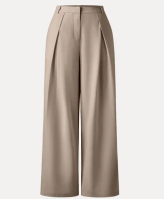 Calça OGL de linho bronzeado plissada perna larga bolso lateral tamanho pequeno - Imagem 1 de 4