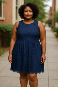 ELIZA J LACE NAVY Blue FIT & FLARE DRESS Size 18 W - Picture 1 of 7