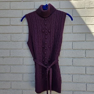 George Mark Eisen Angora Kaschmir Zopfmuster Rollkragen Weste Pullover Gürtel Pflaume - Bild 1 von 7