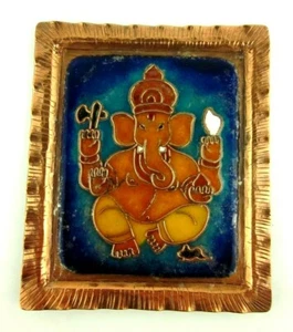 Enameled Copper Wall Plaque Ganesh Elephant 6" x 5" - Picture 1 of 2