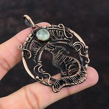 Prehnite Wire Wrapped Dog Pendant Handcrafted Copper Holiday 2.95"