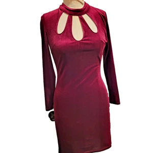 Glamouröses weinrotes Samtkleid mit Schlüssellochkragen Gr. S - Bild 1 von 3