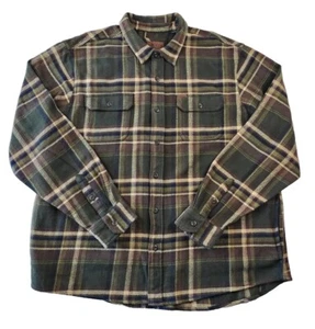 Camisa Orvis Para Hombres Talla XXL Verde Marrón Cuadros Peso Pesado Franela Cazadora Abotonada - Imagen 1 de 9