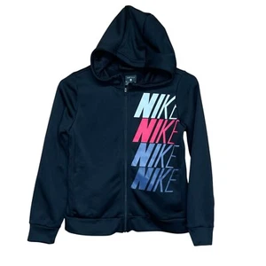 Nike Hoodie Zip Up Black Pink Gray Long Sleeve Pockets Girls Size Medium - Picture 1 of 6