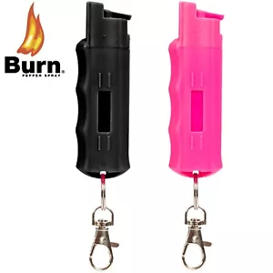 2 Pack Burn Pepper Spray Keychain 1/2oz Self Defense Security Black & Pink Combo - Picture 1 of 14