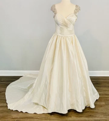 Allure 9204 Wedding Dress 8  Ivory Ball gown Satin Crystal Straps Buttons Back - Image 1 of 4