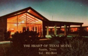 Tarjeta de visita vintage Heart of Texas Motel - Austin, Texas - moderna de mediados de siglo - Imagen 1 de 2