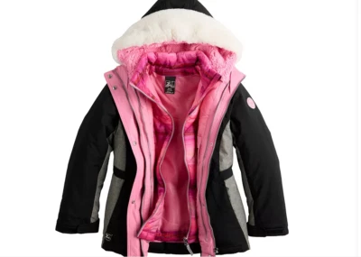 ZeroXposur 3-в-1 система куртка капюшон искусственного меха отделки карманы черный/розовый размер 14/16 - Изображение 1 из 4