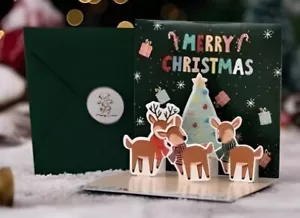 Christmas Reindeers 3D Pop Up Holiday Greeting Paper Card Xmas Supply FAST SHIP! - Picture 1 of 1