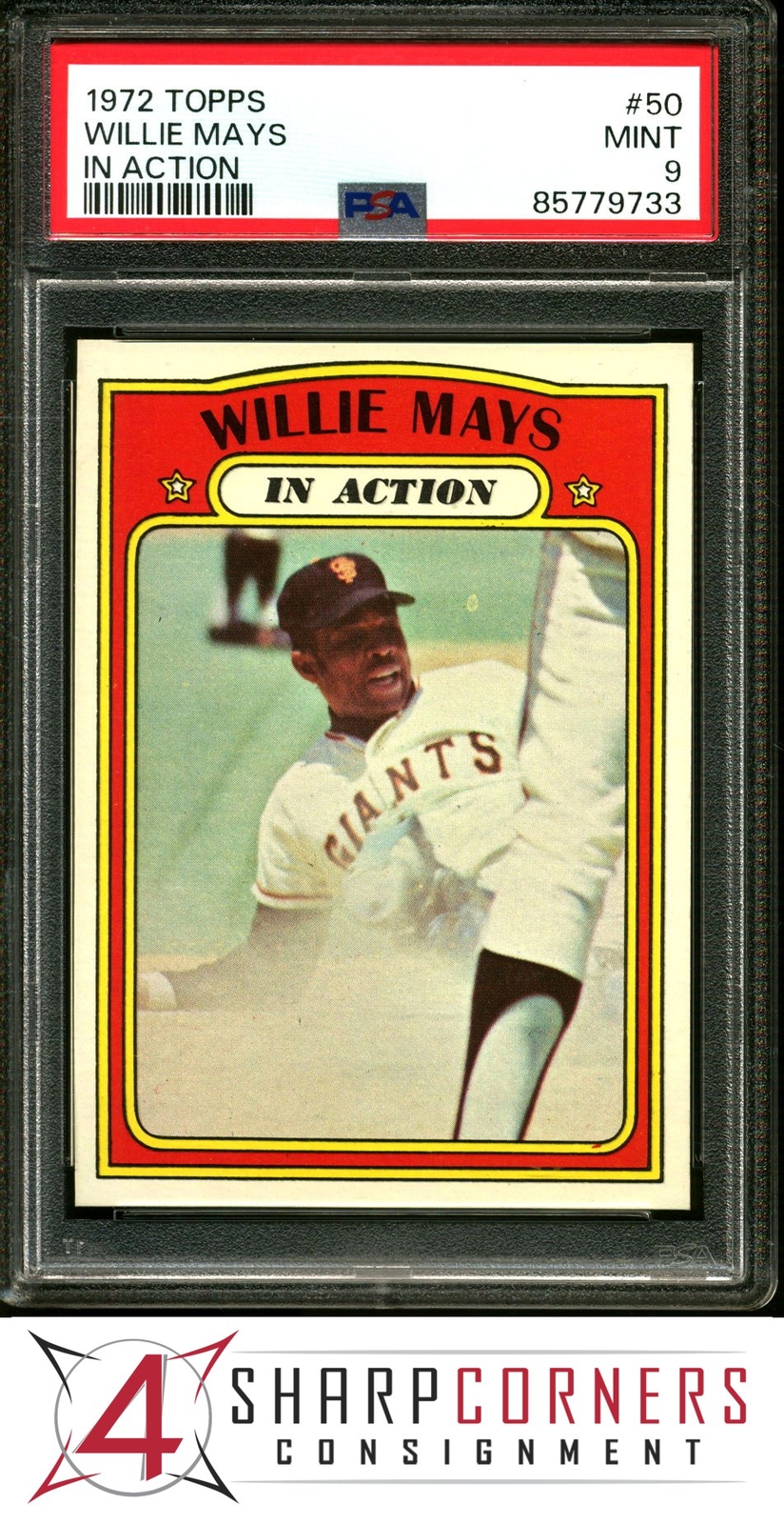 1972 TOPPS IN ACTION #50 WILLIE MAYS GIANTS HOF PSA 9
