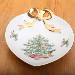 Vintage Lefton China Weihnachtsbaum Goldschleife Süßigkeiten Geschirr handbemalt #2105 - Bild 1 von 8