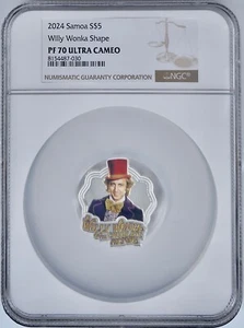 Willie Wonka and The Chocolate Factory Shaped 2024 Samoa $5 Coin NGC PF70UCAM - Picture 1 of 2