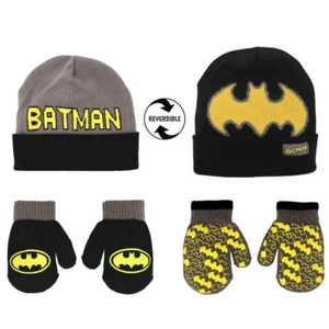 DC Comics Set Cappello e Guanti Invernali Reversibili per Bambini, Batman Beanie Età 2-4 - Foto 1 di 8
