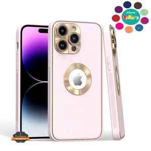 For Apple iPhone 14 Pro Max PU Leather Design with Chrome Circle PC Case Cover - Picture 1 of 53