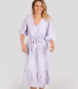 Dorothy Perkins Purple Check V-Neck Dress – Elegant Stylish Everyday Wear - Picture 1 of 3