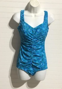 Maxine Teal/Turquoise One Piece Slimming Ruched Front Padded Swimsuit Women 10 - Picture 1 of 10