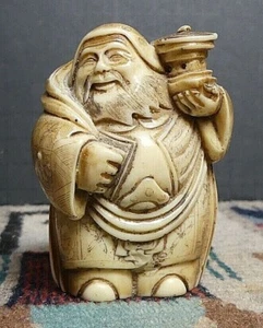 Vintage Netsuke Style Oriental Figurine Resin? Hand Embellished, Scrimshawed - Picture 1 of 7