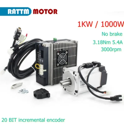 RATTMMOTOR 【UK】400W 750W 1KW 1.5KW 1.8KW 2KW AC Servo Motor Kit With Driver Controller