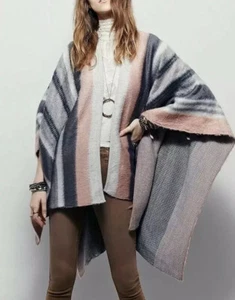 Free People Off Road Stripe Ruana Poncho Shawl Sweater - Bild 1 von 5
