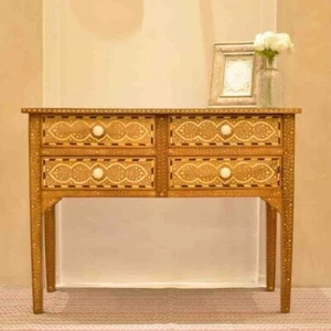 Vintage Console Table, Bone Inlay Console Table Living Room Wood Morden Pattern - Picture 1 of 12