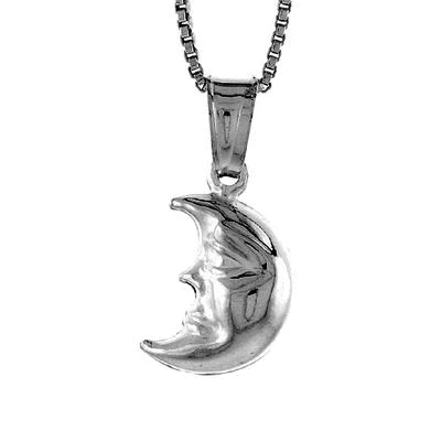 Argento Sterling Crescent Luna 3D Ciondolo/Ciondolo,Prodotto IN Italia,Scatola - Immagine 1 di 2